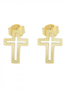 Adeliás Женские серьги - серьги-гвоздики в виде креста из серебра 925 пробы с золотым покрытием