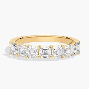 Кольцо с семью выращенными в лаборатории бриллиантами Asscher из желтого золота 14 карат (1 1/2 карата, два цвета - FG / VS2-SI1) Blue Nile