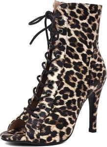 Женские туфли-лодочки SHEMEE на высокой шпильке с открытым носком, ботильоны на щиколотке, модные босоножки на каблуке с молнией, летние короткие ботинки, кружевные танцевальные туфли, Leopard