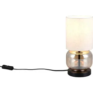 Моя настольная лампа для дома Ulrichstein, настольная лампа с стеклянным и тканевым абажуром, без лампы 1x E27, макс. 40 Вт, E27 1 шт., ночник, настольная лампа с переключателем на шнуре, стекло янтарного цвета, абажур бежевый My Home, бежевый