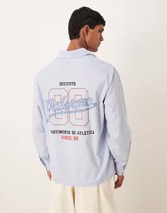 Рубашка свободного кроя с длинными рукавами и принтом из синего поплина Asos Design