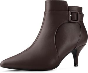 Женские ботильоны Allegra K с заостренным носком, молнией и пряжкой, каблук-кошечка, Coffee