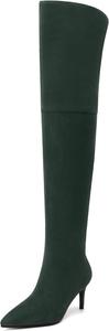 Женские ботфорты SKYSTERRY выше колена, с заостренным носком и высокими каблуками-стилетами, удобные, с широкой голенью и боковой молнией, для свадьбы, вечеринок, свиданий, длинные осенние ботинки, каблук 2,4 дюйма, Dark Green Suede