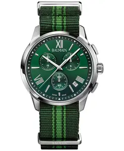 Мужские часы Swiss Chronograph Madrigal с темно-зеленым полосатым ремешком NATO, 42 мм Balmain