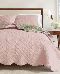 Комплект из трех предметов: стеганое одеяло и наволочки из хлопка с вышитым двусторонним цветочным узором Linery & Co, Floral Dusk