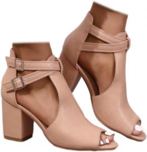 Женские летние ботильоны с открытыми участками, сандалии на массивном каблуке, с ремешком на щиколотке и открытым носком Generic, Beige
