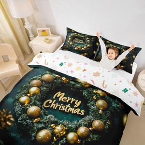 Erosebridal Комплект постельного белья с новогодним принтом в темно-зеленых тонах, ретро стиль кантри для детей и взрослых, Green Gold