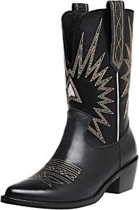 Женские ковбойские ботинки ретро, повседневные западные ботинки до щиколотки для девочек, женские слипоны, винтажная кожаная обувь Generic, Black