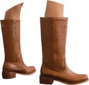 Женские сапоги средней длины с массивным каблуком, круглым носком, модные повседневные кожаные ботильоны для женщин однотонного цвета, удобные нарядные сапоги с боковой молнией Generic, Brick Red