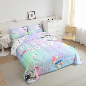 Erosebridal Комплект постельного белья Iridescent In My Birthday с диско-шаром и бабочками для детей, Iridescent Pink Purple