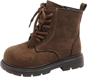 Детские короткие ботинки IWIHMIV для мальчиков, нескользящие зимние теплые ботинки для девочек, повседневные с шнуровкой и боковой молнией, ботильоны для малышей, Brown