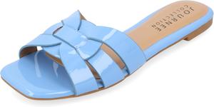 Женские плоские сандалии Journee с открытым квадратным носком, модной ремешковой вставкой, удобные нарядные слипоны Arrina Journee Collection, синий