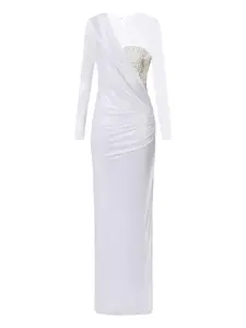 Платье макси с тиснением под кожу крокодила Elisabetta Franchi, белый