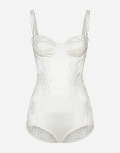 Боди-балконет из шелка с кружевной отделкой Dolce & Gabbana, белый