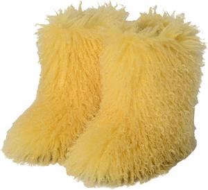 Уютные пушистые женские ботинки из искусственного меха Y2K, снежные ботинки, мягкая плюшевая обувь для холодной погоды, теплые зимние ботинки средней высоты Keridean, Yellow