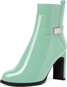 Женские ботильоны SKYSTERRY с круглым носком, на молнии, с лаковой отделкой, для улицы, с высокими каблуками 3,3 дюйма, Turquoise