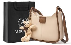 Кожаная седельная сумка через плечо, кроссбоди, повседневная женская белая/черная/желтая AOKANG, экрю