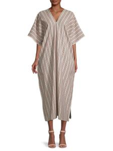 Полосатое платье-кафтан Jil Sander, бежевый