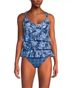 Женский купальник-фокинки с рюшами One Piece Swimsuit Lands' End, синий