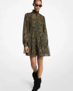 Короткое платье из георгета с принтом и объемными рукавами Michael Michael Kors, хаки