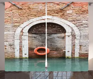 Шторы ABAKUHAUS в итальянском деревенском стиле, дверь в стиле исторической Венеции, универсальные ленточные шторы для гостиной с петлями и крючками, 280 x 245 см, красновато-коричневый цвет Abakuhaus