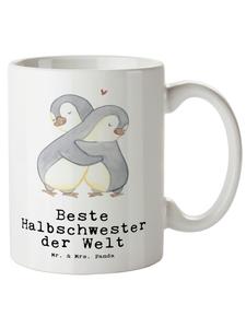 Кружка XL Penguin Лучшая сводная сестра в мире... белого цвета Mr. & Mrs. Panda