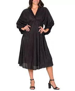 Женское плиссированное платье миди с V-образным вырезом и завышенной талией 24seven Comfort Apparel, черный