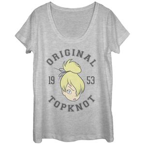 Оригинальная футболка Disney's Tinker Bell Juniors с круглым вырезом Angry Face с верхним узлом Licensed Character