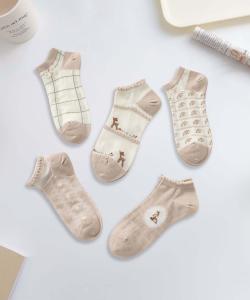 Девичьи носки до щиколотки из хлопковой смеси с вышивкой, комплект из 5 пар