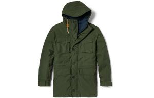 Однотонная геометрическая узорчатая утепленная удлиненная пуховая куртка с капюшоном мужская зеленая Timberland