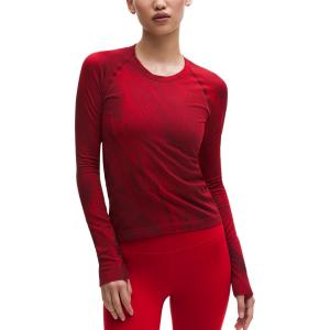 Футболка Swiftly Tech с рукавом реглан для женщин Lululemon, oxford красный spiral feather pattern/burgundy красный/smxr/bay