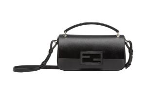FENDI Сумка-сумка-багет из коровьей кожи и лаковой кожи Женская черная наплечная сумка через плечо чехол для телефона