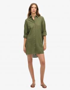 Пляжная рубашка Ibiza с удлиненным воротом в цвете «жук-зеленый» Superdry