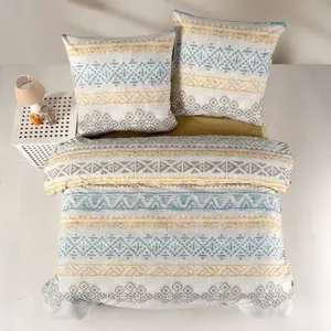 Комплект постельного белья 200x200 см, хлопок, 3 предмета, пододеяльник с разноцветным мозаичным узором, синий, оранжевый и серый. Arnetti Yadetextil