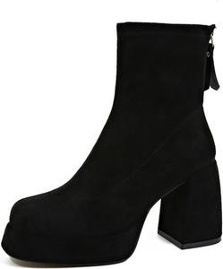 Модные женские ботинки с толстой подошвой и массивным каблуком, дышащие. Модные женские туфли с круглым носком и массивным каблуком, короткие для женщин Generic, Black