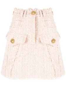 Твидовая мини-юбка с бахромой BALMAIN, нейтральный