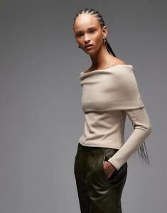 Топ с открытыми плечами ASOS DESIGN Supersoft Touch, бежевый