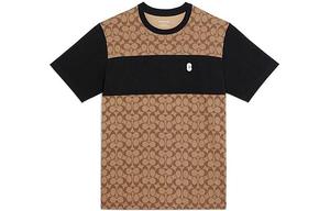 SS22 Мужская футболка с коротким рукавом в стиле пэчворк с логотипом и полным принтом цвета хаки Coach, хаки