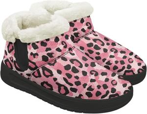 Женские тапочки-сапожки с плюшевой подкладкой, мемори-фоам, для дома и улицы, зимние сапожки, уютные, с противоскользящей подошвой, ботильоны Chririnla, Pink Leopard Print