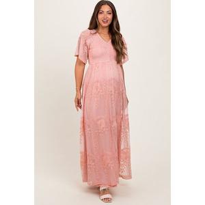 Платье-Макси для беременных с присборенным кружевом Pinkblush, Pink