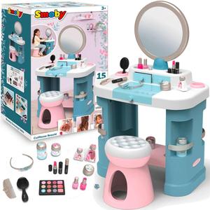 Небольшой туалетный столик для девочек с табуреткой, косметикой, 15 аксессуарами. Smoby