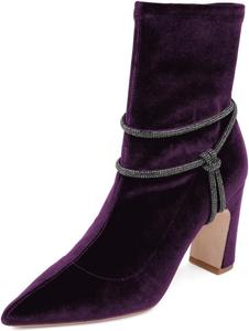 Женские вечерние ботильоны XYD с узелковым ремешком, широким каблуком, заостренным носком, ботинки до щиколотки с боковой молнией, элегантная обувь для мероприятий