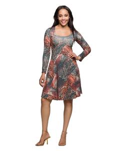 Женское платье с длинными рукавами, приталенного силуэта и расклешенной юбки 24seven Comfort Apparel, Brown Multi