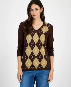 Женский хлопковый свитер с узором аргайл и плющом Tommy Hilfiger, загар/бежевый