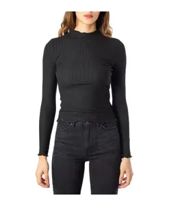 Черный трикотажный топ в рубчик с воротником-стойкой Only, черный