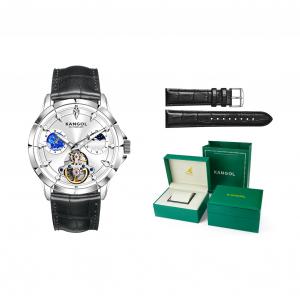 KANGOL Часы Automatic Mechanical Movement Genuine Leather Strap Watch Men's Watch Black Dial, Silver White Dial