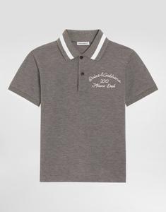Поло из пике с вышивкой Dolce&Gabbana, серый