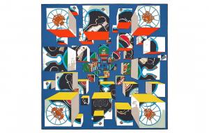 HERMES Шелковый  шарф женский синий