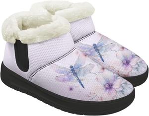 Женские зимние снегоступы с теплой пушистой подкладкой, удобные ботинки, противоскользящие, водонепроницаемые, для улицы, с черной подошвой, размер 6-13.5 Quxjehoe, Dragonfly