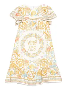 Платье с оборками и принтом Versace Kids, нейтральный